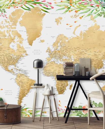 pink and green greenery framing a world map wallpaper pink and green greenery framing a world map wallpaper