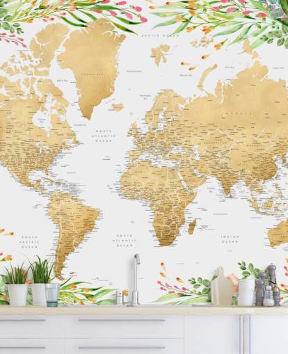 pink and green greenery framing a world map wallpaper pink and green greenery framing a world map wallpaper