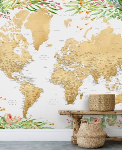 pink and green greenery framing a world map wallpaper pink and green greenery framing a world map wallpaper