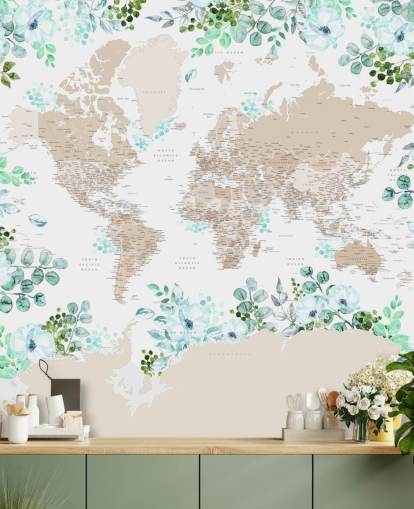 marco floral verde y azul alrededor del fondo de pantalla del mapa del mundo marco floral verde y azul alrededor del fondo de pantalla del mapa del mundo