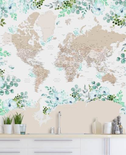 cadre floral vert et bleu autour du papier peint carte du monde cadre floral vert et bleu autour du papier peint carte du monde