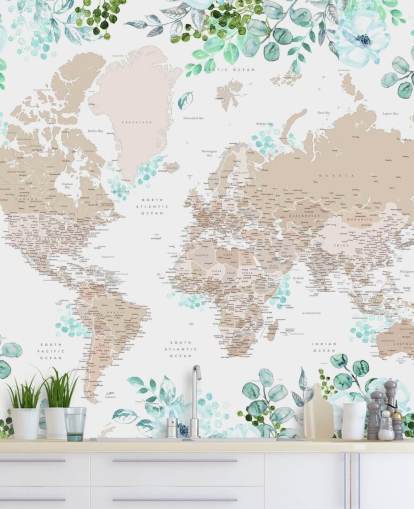 beige and brown world map surrounded by greenery frame wallpaper beige and brown world map surrounded by greenery frame wallpaper