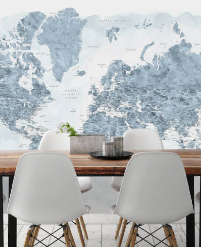 papel pintado mapamundi gris y blanco