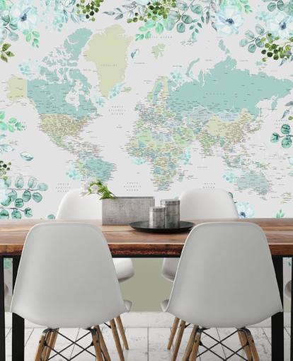 teal, green and white floral map wallpaper teal, green and white floral map wallpaper