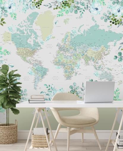 teal, green and white floral map wallpaper teal, green and white floral map wallpaper