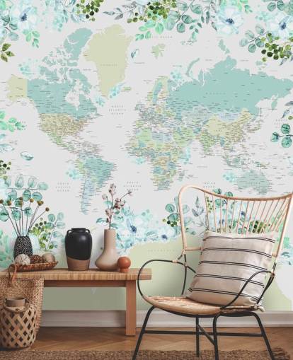 teal, green and white floral map wallpaper teal, green and white floral map wallpaper