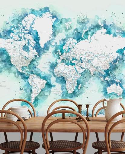 papel pintado de mapa mundial verde azulado pintado en acuarela