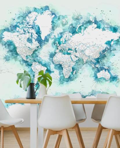 papel pintado de mapa mundial verde azulado pintado en acuarela