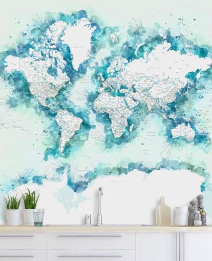 carta da parati con mappa del mondo dipinta ad acquerello verde acqua carta da parati con mappa del mondo dipinta ad acquerello verde acqua