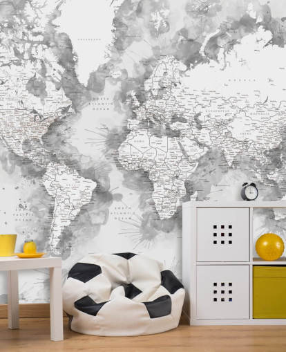 fondo de pantalla de mapa del mundo pintado con acuarela detallada gris y blanco