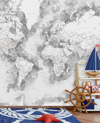 carta da parati grigia e bianca con mappa del mondo dipinta ad acquerello carta da parati grigia e bianca con mappa del mondo dipinta ad acquerello