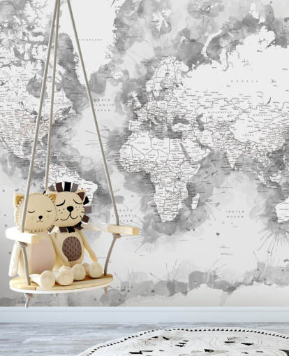 fondo de pantalla de mapa del mundo pintado con acuarela detallada gris y blanco