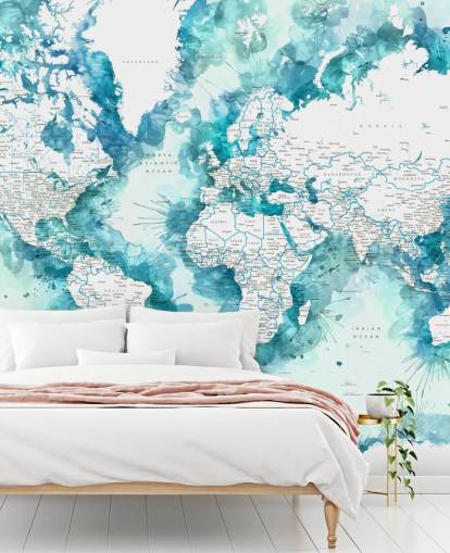 carta da parati dettagliata con mappa del mondo dipinta ad acquerello