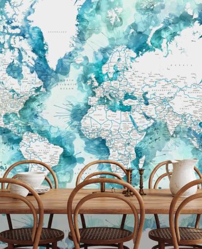 fondo de pantalla de mapa del mundo pintado en acuarela verde azulado