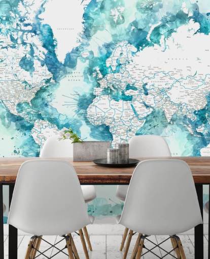 fondo de pantalla de mapa del mundo pintado en acuarela verde azulado