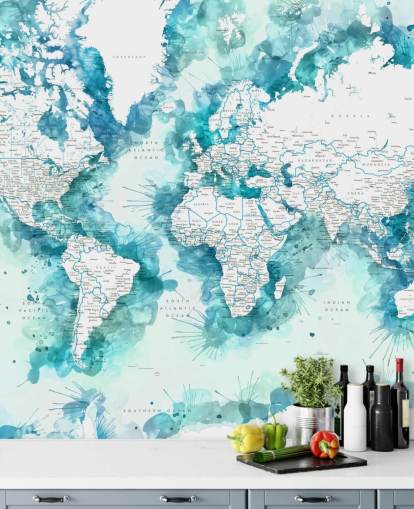 fondo de pantalla de mapa del mundo pintado en acuarela verde azulado fondo de pantalla de mapa del mundo pintado en acuarela verde azulado