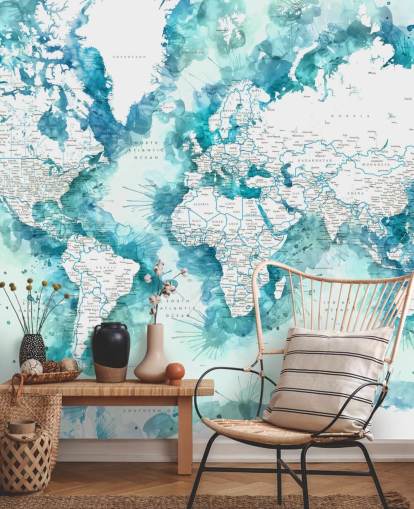 fondo de pantalla de mapa del mundo pintado en acuarela verde azulado fondo de pantalla de mapa del mundo pintado en acuarela verde azulado