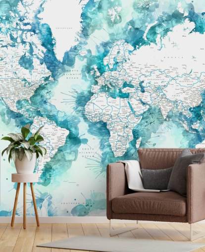 fondo de pantalla de mapa del mundo pintado en acuarela verde azulado fondo de pantalla de mapa del mundo pintado en acuarela verde azulado