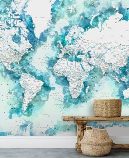 fondo de pantalla de mapa del mundo pintado en acuarela verde azulado fondo de pantalla de mapa del mundo pintado en acuarela verde azulado