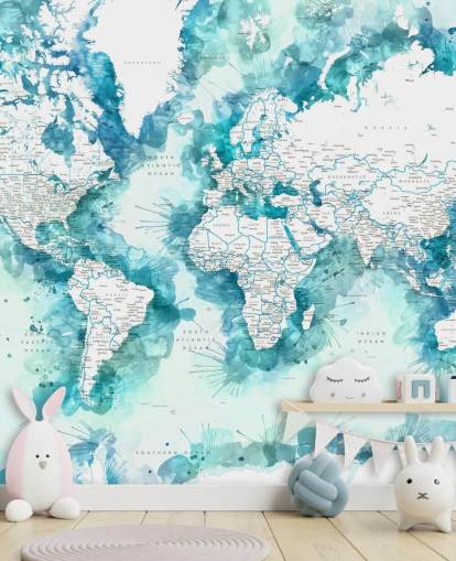 carta da parati dettagliata con mappa del mondo dipinta ad acquerello