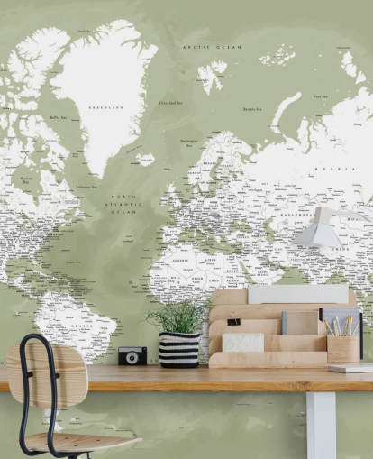 sage green and white watercolour world map wall mural sage green and white watercolour world map wall mural