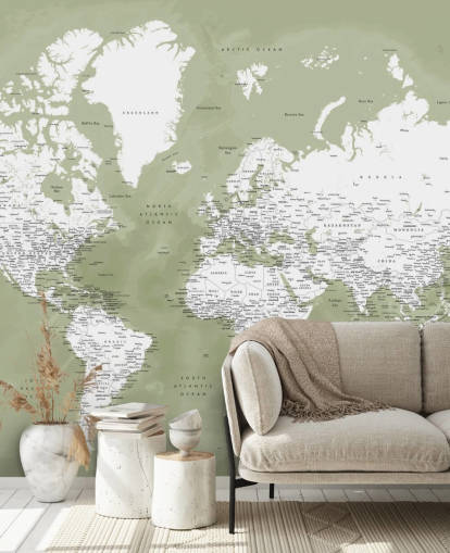 sage green and white watercolour world map wall mural sage green and white watercolour world map wall mural
