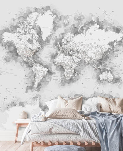 carte du monde aquarelle grise avec une grande partie du papier peint Antarctique carte du monde aquarelle grise avec une grande partie du papier peint Antarctique