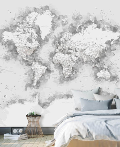 grey watercolour world map with large part of Antarctic wallpaper