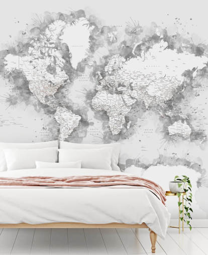 grey watercolour world map with large part of Antarctic wallpaper