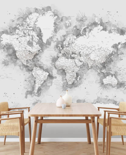 mappa del mondo acquerello grigio con gran parte della carta da parati antartica