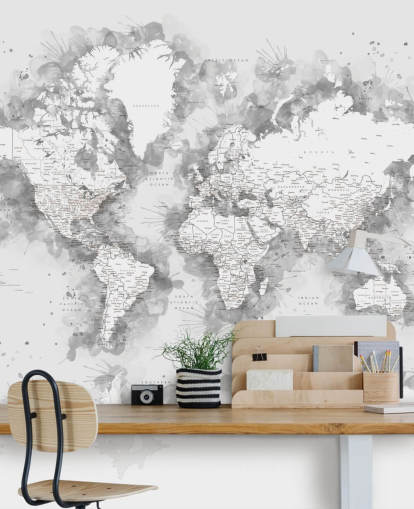 grey watercolour world map with large part of Antarctic wallpaper