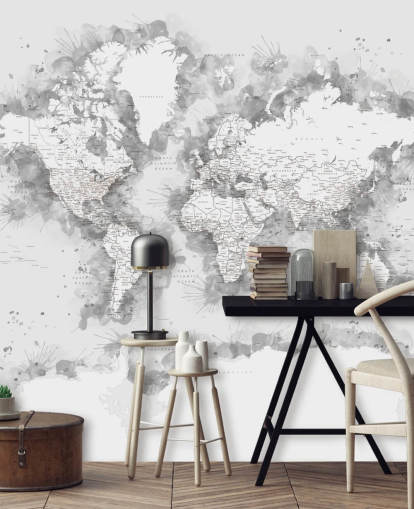 carte du monde aquarelle grise avec une grande partie du papier peint Antarctique