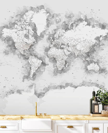 carte du monde aquarelle grise avec une grande partie du papier peint Antarctique