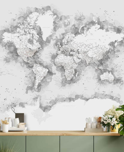 mapa del mundo en acuarela gris con gran parte de papel tapiz antártico