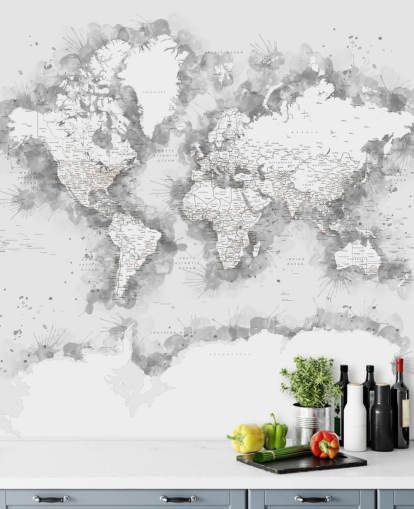 mapa del mundo en acuarela gris con gran parte de papel tapiz antártico