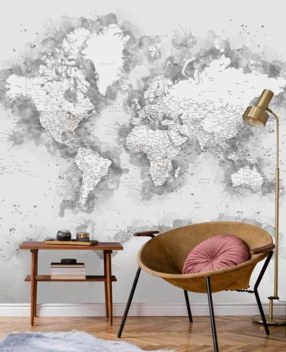grey watercolour world map with large part of Antarctic wallpaper