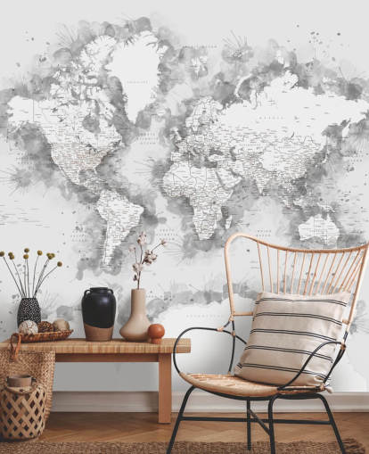 grey watercolour world map with large part of Antarctic wallpaper