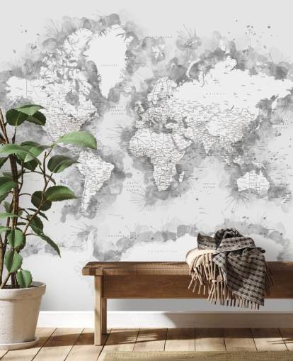 grey watercolour world map with large part of Antarctic wallpaper