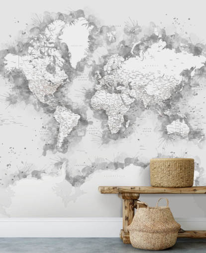 grey watercolour world map with large part of Antarctic wallpaper