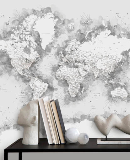 grey watercolour world map with large part of Antarctic wallpaper