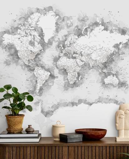 mapa del mundo en acuarela gris con gran parte de papel tapiz antártico