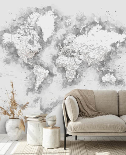 mappa del mondo acquerello grigio con gran parte della carta da parati antartica