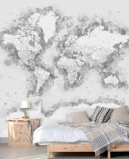 mappa del mondo acquerello grigio con gran parte della carta da parati antartica