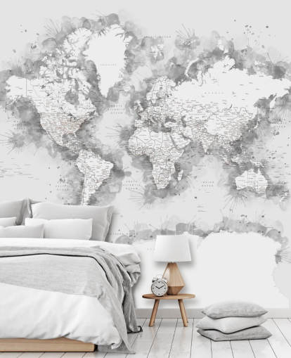 mapa del mundo en acuarela gris con gran parte de papel tapiz antártico