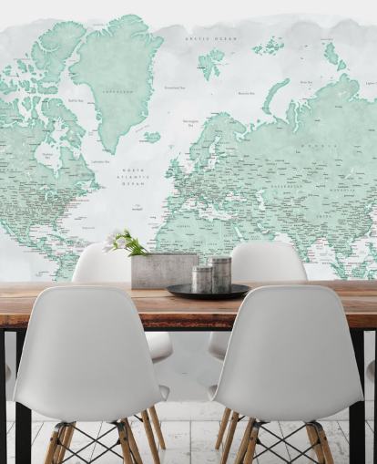 fondo de pantalla de mapa mundial gris pálido y verde menta