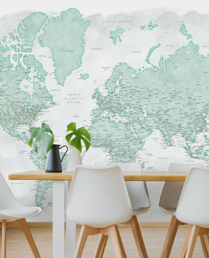 pale grey and mint green world map wallpaper