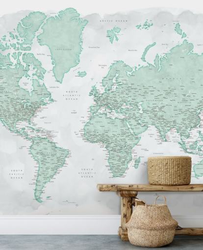 papel de parede do mapa mundial cinza claro e verde menta papel de parede do mapa mundial cinza claro e verde menta