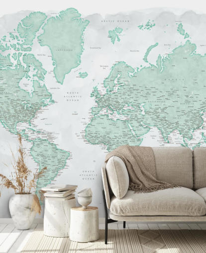 fondo de pantalla de mapa mundial gris pálido y verde menta