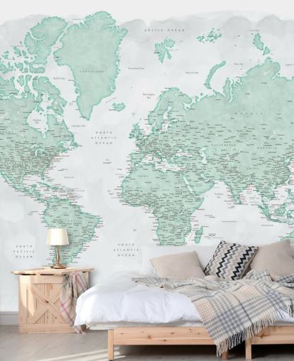 fondo de pantalla de mapa mundial gris pálido y verde menta