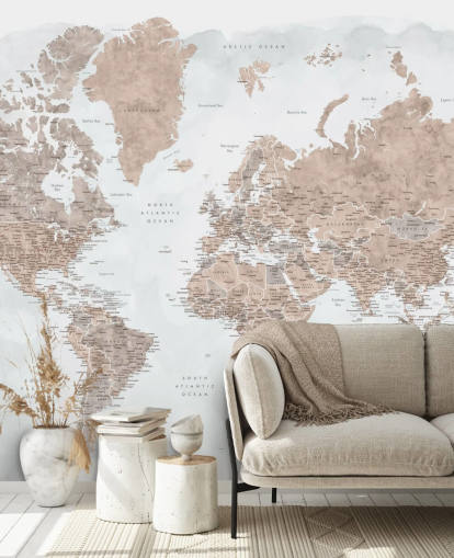 marrom bronzeado e cinza claro aquarela mapa do mundo papel de parede